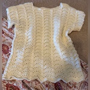 Handmade Knit Cream Colored Eyelet Fan Knit Sweater, Size S
